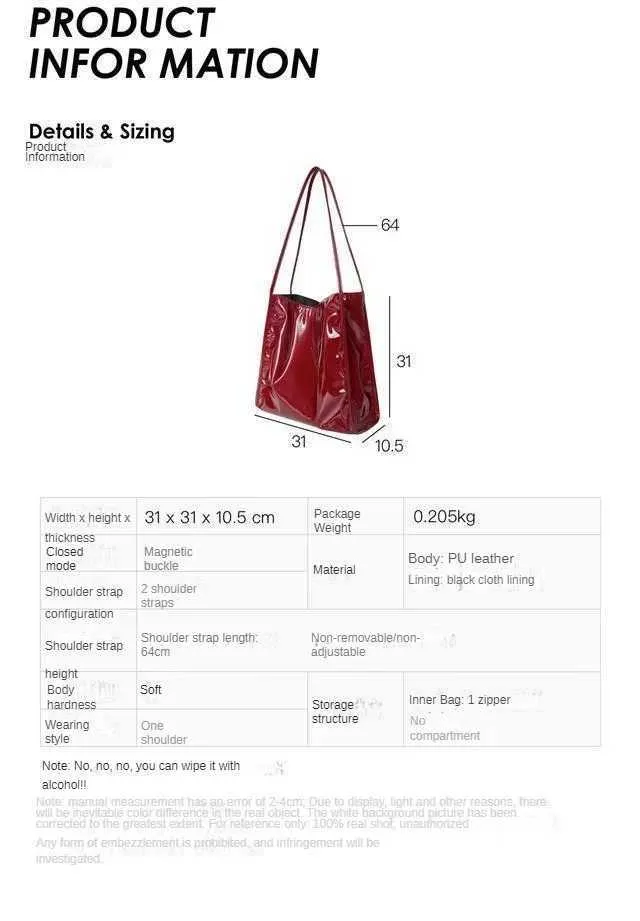 Sacs à bandoulière en cuir verni tendance pour femmes, sacs à main fourre-tout décontractés vintage pour femmes, grande capacité pour le shopping Ba241104_voghion.com