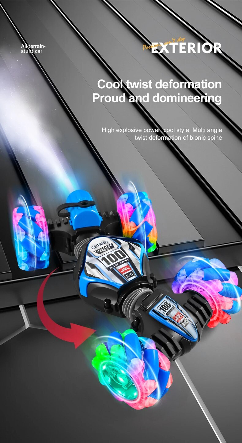 Coche acrobático Top Stunt Car 2.4G con control remoto, reloj RC con sensor de gestos, rotación LED, regalo electrónico para niños._voghion.com