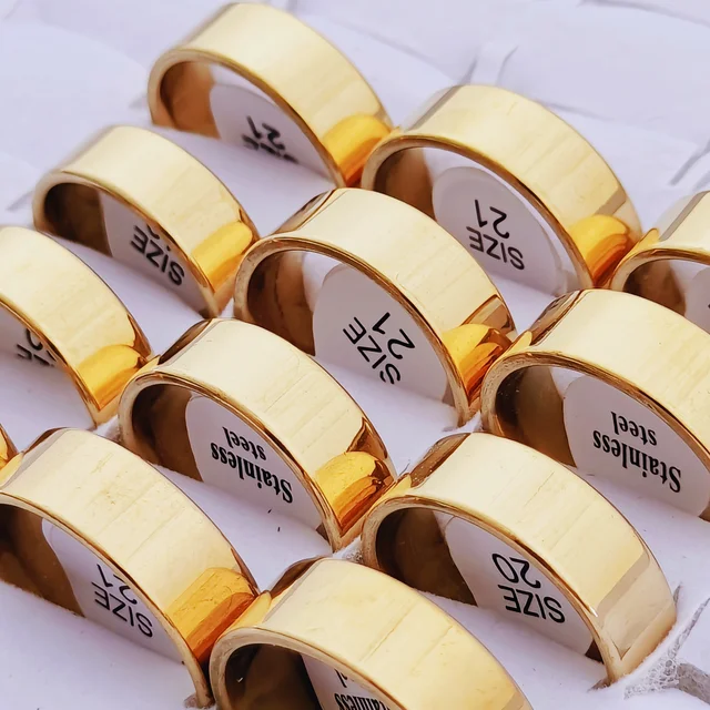 Hot sales 30/50 stk/parti Engros Mænd og Kvinder Rustfrit Stål Guldring Bredde 4/6/8MM Bryllupssmykker_voghion.com