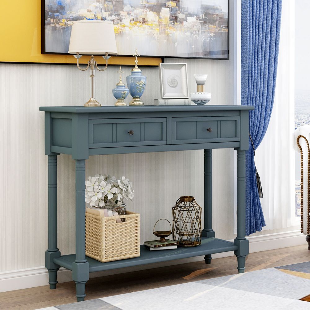 Daisy Series Console Table Traditional Design With Two Drawers And Bottom Shelf_voghion.com