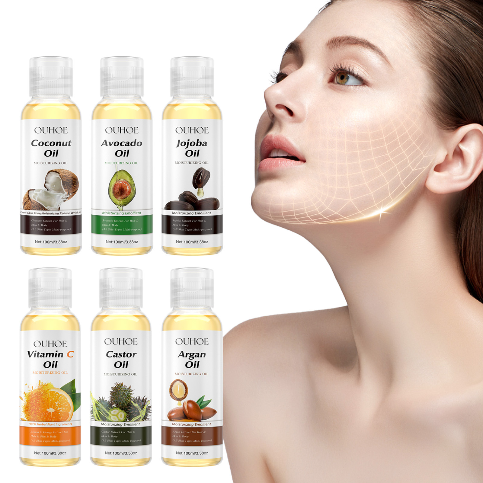 OUHOE Olio Essenziale Riparatore Sei in Uno Idrata profondamente il viso, rassoda, schiarisce le linee sottili, illumina la pelle e_voghion.com