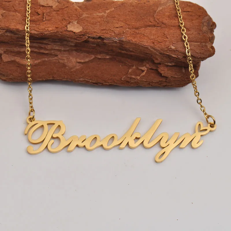 Pendant Necklaces Love Heart Wendy Name Necklace For Women Stainless Steel Gold & Sier Nameplate Femme Mother Child_voghion.com