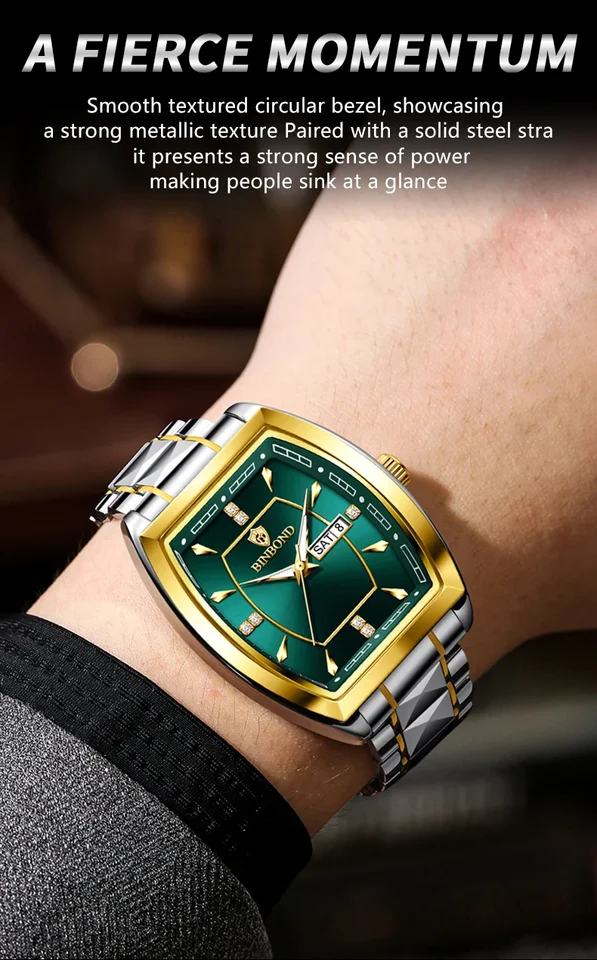 Square Couple Watch Set Stainless Steel Luminous Quartz Watches_voghion.com
