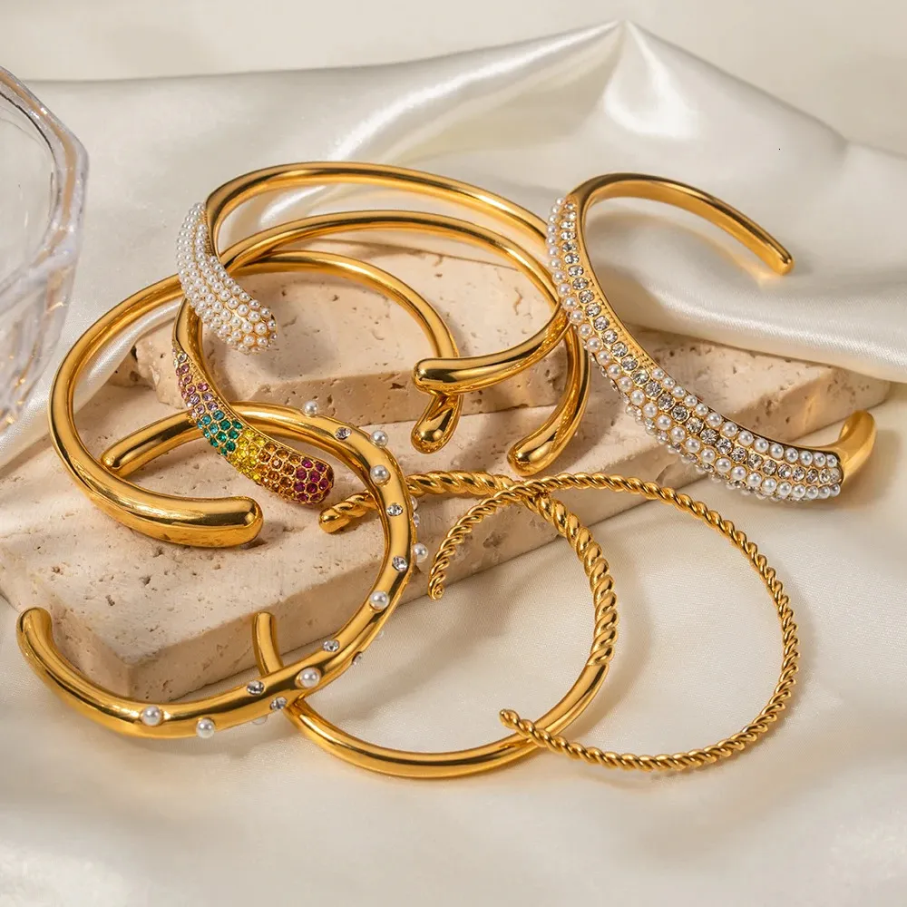 Stainless Steel Cuff Bangle Gold Plated Statement Bracelet_voghion.com