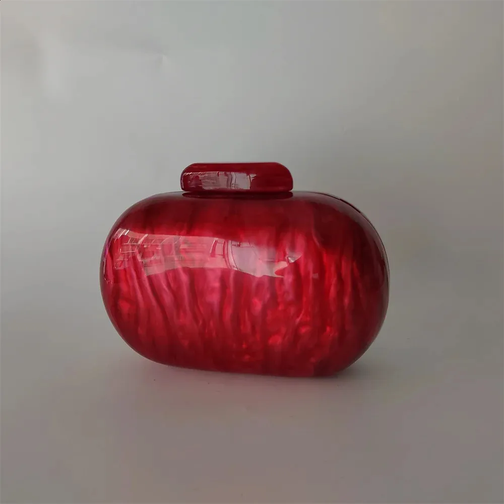Ovale glänzende Perlen-Acryl-Box mit rotem Marmor, Clutch, Abendtasche, Damen-Trend-Hochzeitshandtasche, feminine Bolsa_voghion.com