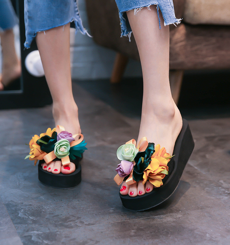 Handgemachte 2024 Sommer Neue Damen Modische Große Blume Anti Rutsch High Heel Hausschuhe_voghion.com
