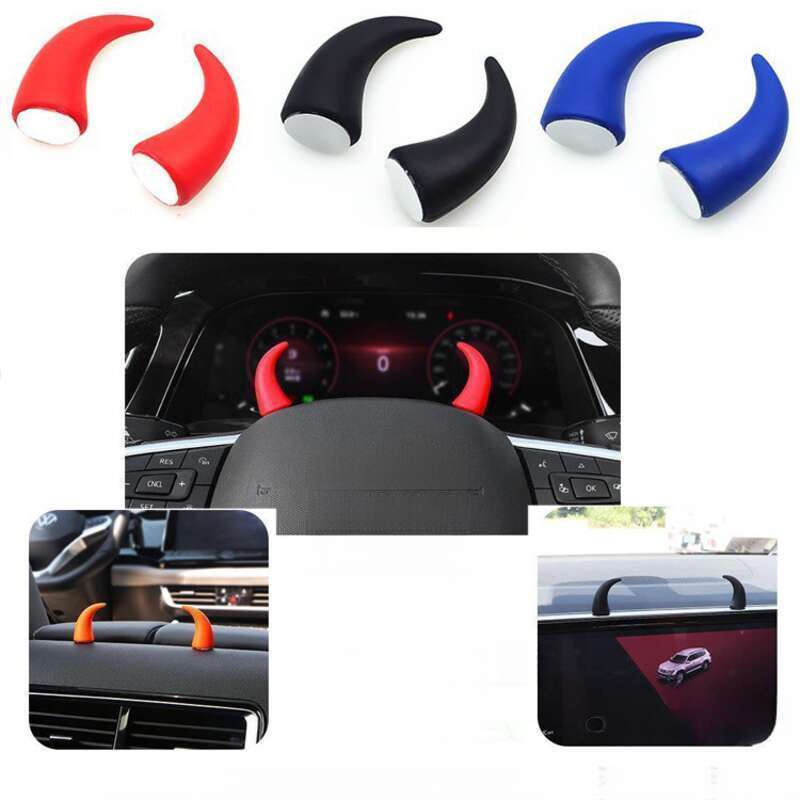 New Creative Trendy Small Bull Devil Horn Center Console Display Steering Wheel Cute Car Decoration_voghion.com