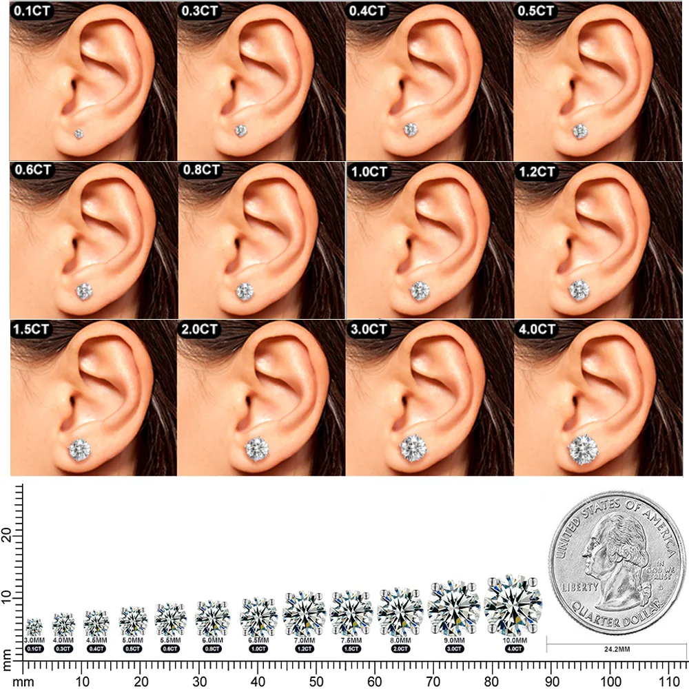 Orecchini a bottone RINNTIN SME S in argento sterling placcato oro bianco con diamanti taglio brillante da 0,5 a 1,0 carati, colore D EF, per donna_voghion.com