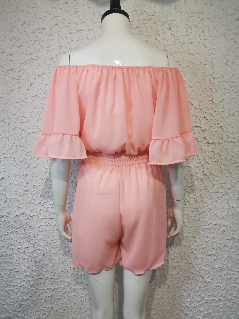 Kurzärmliger, lockerer, einfarbiger Chiffon-Overall für Damen_voghion.com