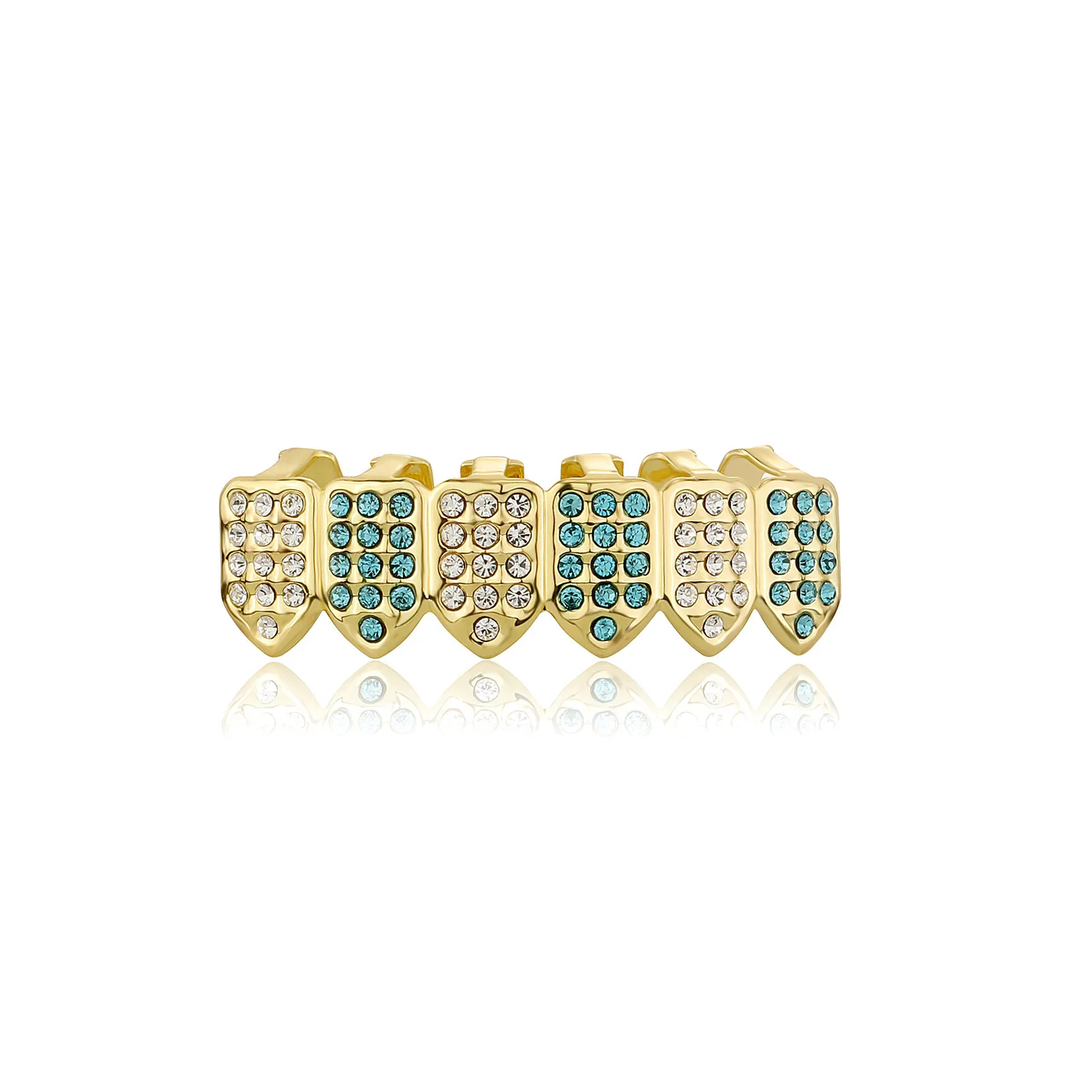 Echtes Gold Vampirzähne Fang Grillz Punk Hip Hop CZ Cubic Zirkon Poker Buchstaben Iced Out Dia Grills Zahnspangen Zahnkappe_voghion.com