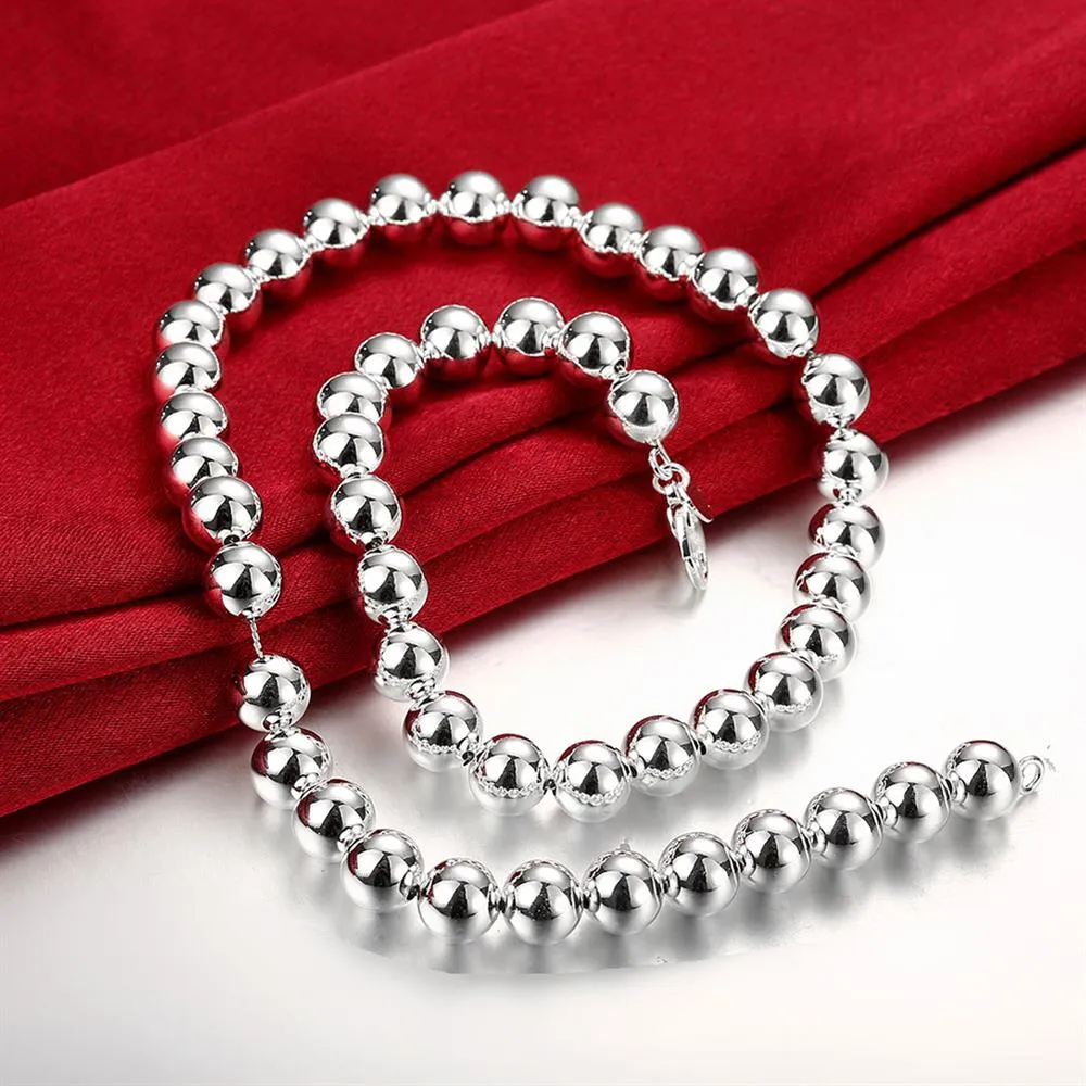 Sterling Silver Beaded Necklace For Women Classic Smooth Chain_voghion.com