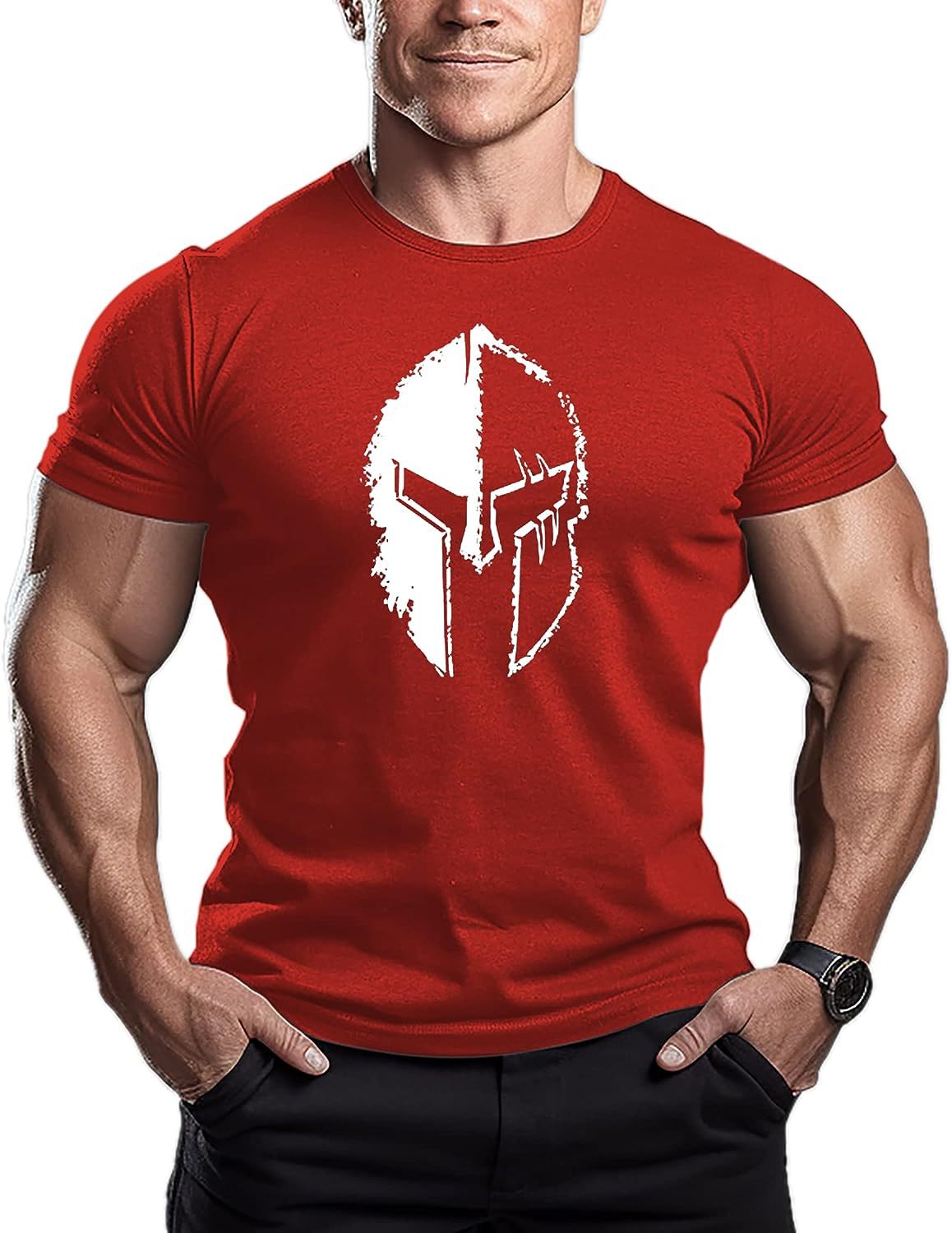 Maglietta casual a maniche corte con motivo a casco da corsa e palestra_voghion.com