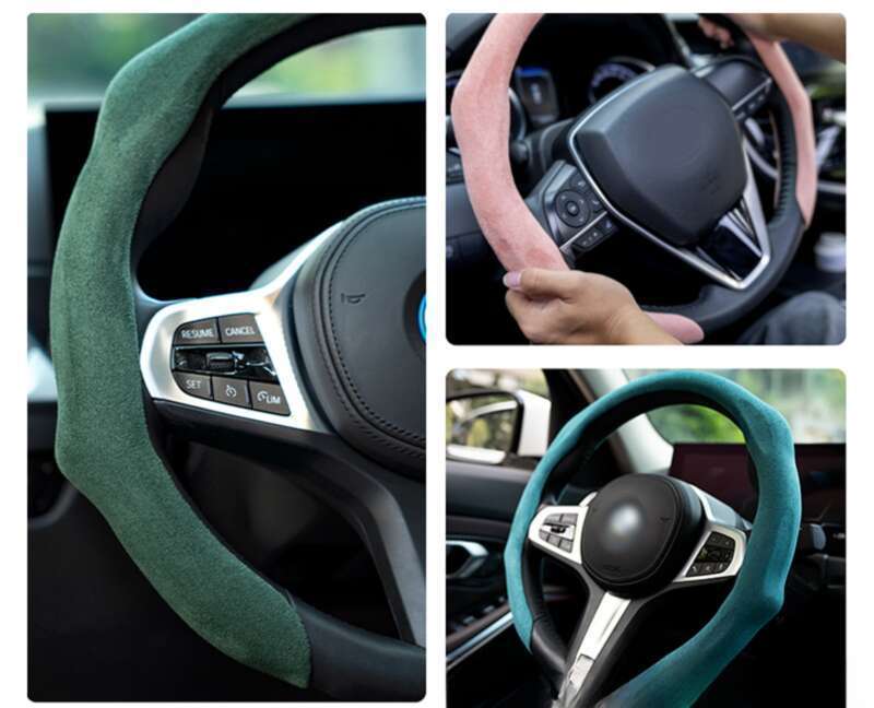 Husă volan auto pentru toate anotimpurile, protecție din piele întoarsă, plasă absorbantă de transpirație, roșie, rotundă, în formă de D, universală, pentru mâner_voghion.com