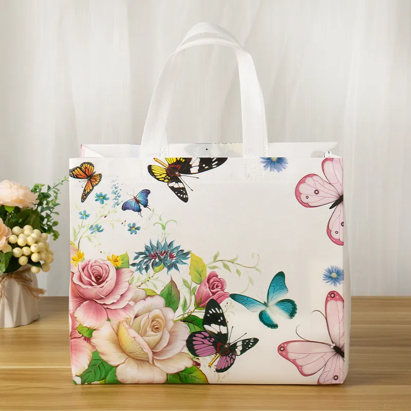 Bloemenprint boodschappentas van non-woven materiaal, eco-vriendelijke reistas, opvouwbare tas, herbruikbare boodschappentas_voghion.com