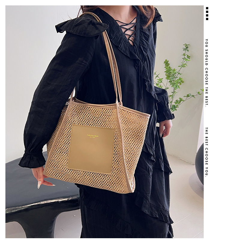 Große Geflochtene Strohtasche Für Damen Sommer Schultertasche_voghion.com