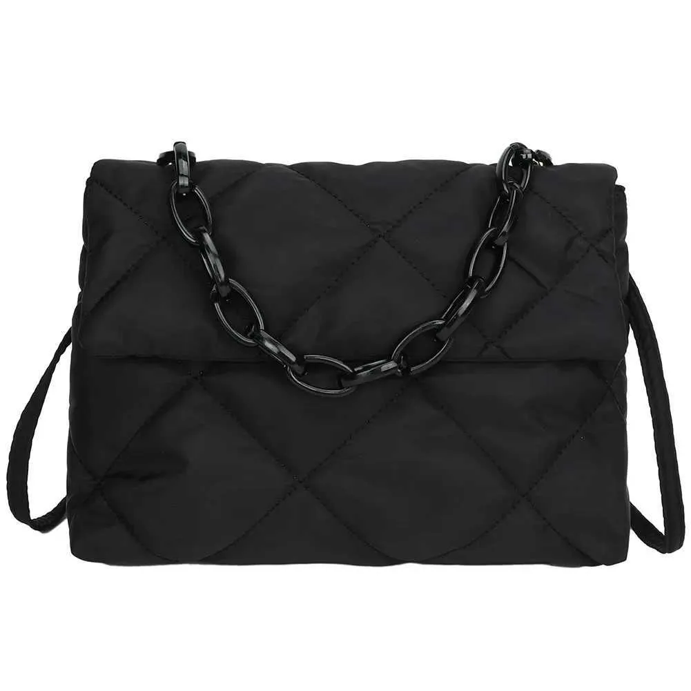 Borsa a tracolla con catena alla moda, invernale, imbottita in cotone trapuntato, da donna, casual, semplice, da abbinare a tutte le donne e ragazze_voghion.com