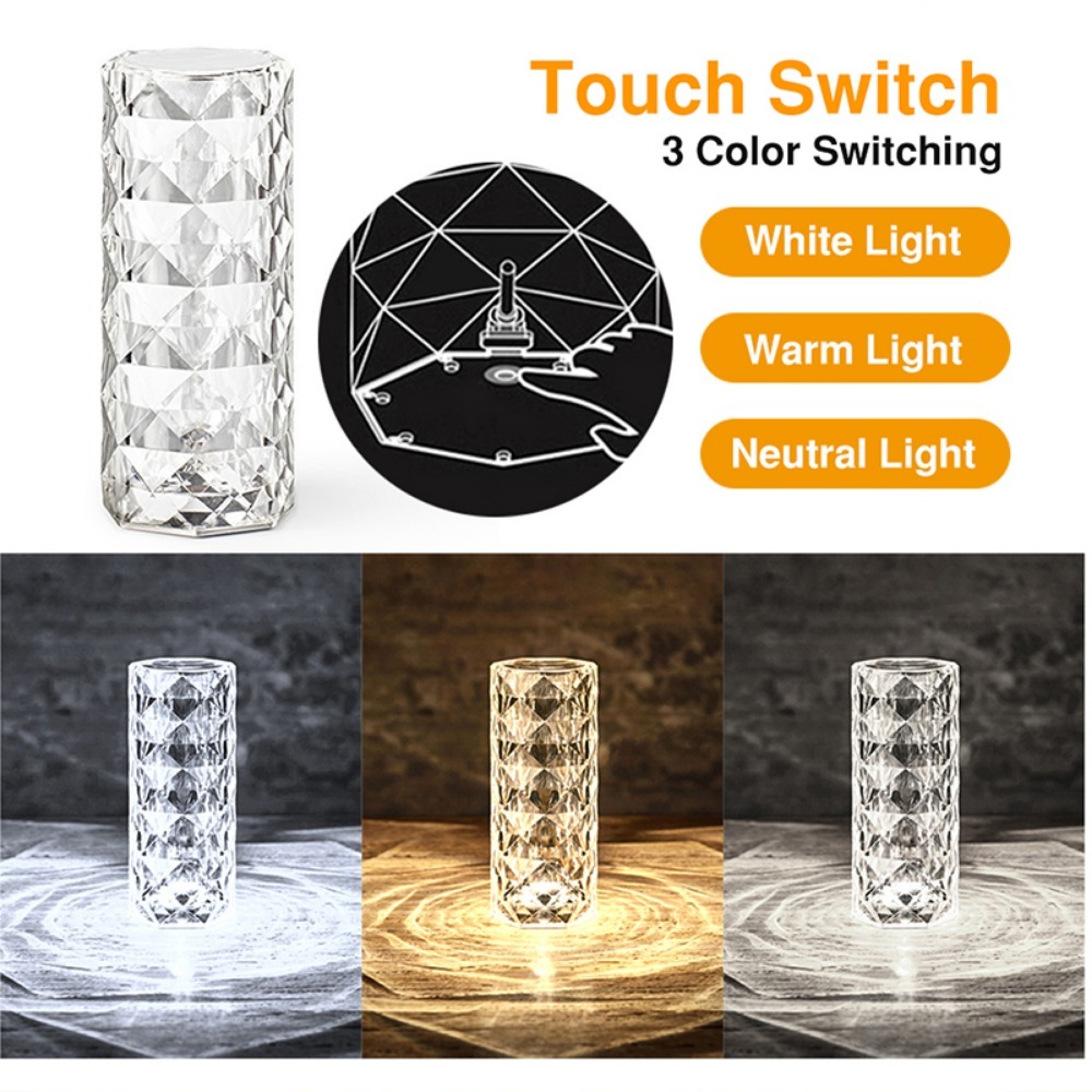 LED Crystal Table Bedroom Atmosphere Lamp Rose Projector USB Touch Night Light Decorative Lights for Room Decor_voghion.com