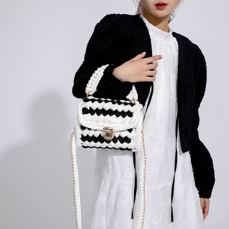 Stricktaschen Da, handgefertigt, gewebte Handtaschen mit Kette, modische, einfarbige, quadratische Häkeltasche für_voghion.com