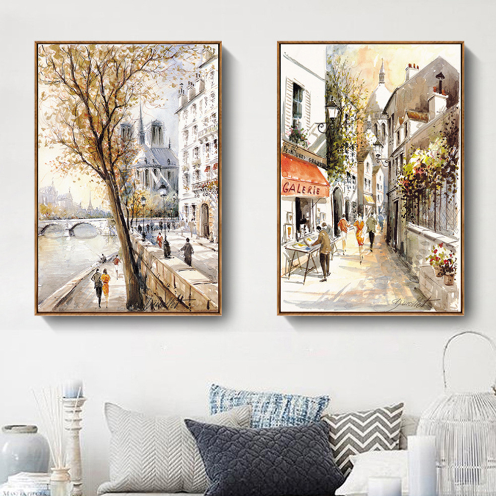 Zimmer Modernes Wohnen minimalistisch Spray Aquarell Straßenansicht Hotel Schaufenster Haus Dekoration Foyer hängen Schmerz_voghion.com
