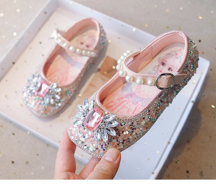 Princess Elsa 2024 Summer New Soft Sole Children's Play Little Leather Girl's Fashion Crystal Single Shoes_voghion.com
