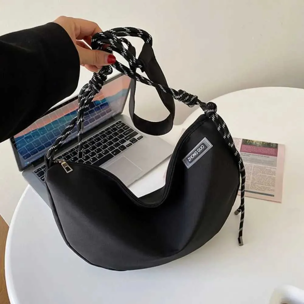 Half-moon Nylon Crossbody Bag Large Capacity Shoulder Bag Solid_voghion.com