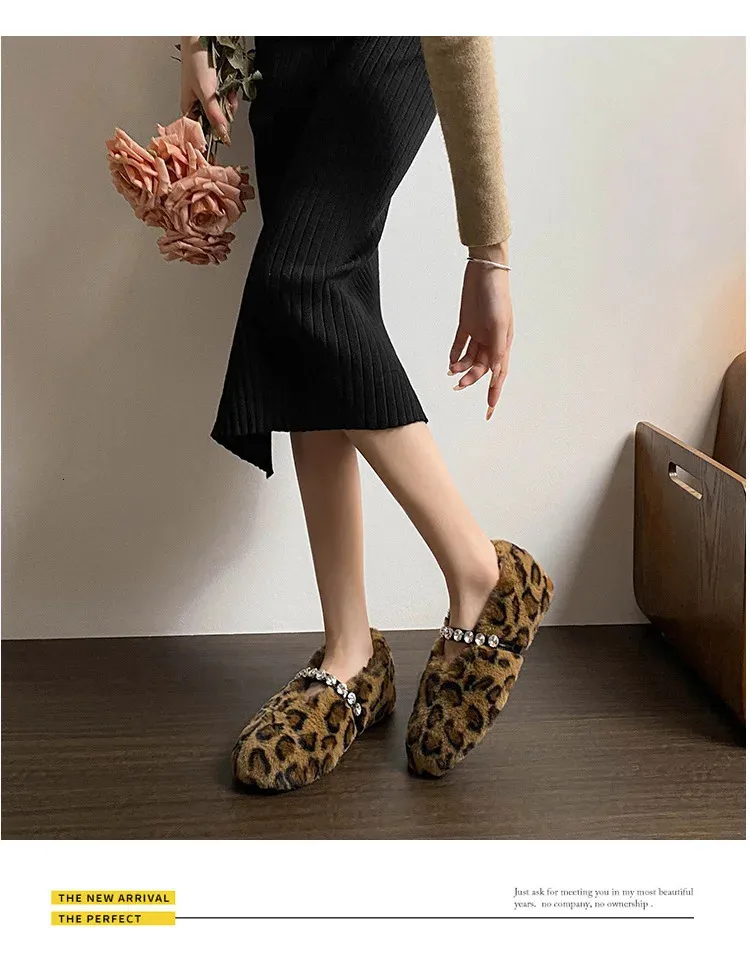 Fashion Leopard Fur Ballet Apartment Water Dia Buckle With Mary Jane Shoes Womens Winter Warm Plush Shallow Load 241122_voghion.com