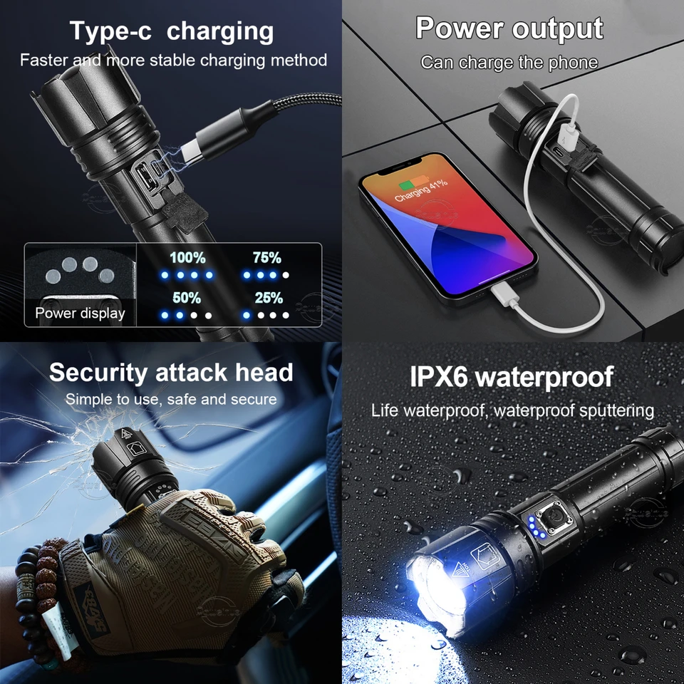 Most Powerful LED Flashlight Rechargeable Torch Lighting 1500M Tactical Lantern Ultra Powerful Flashlight With Usb Charging_voghion.com