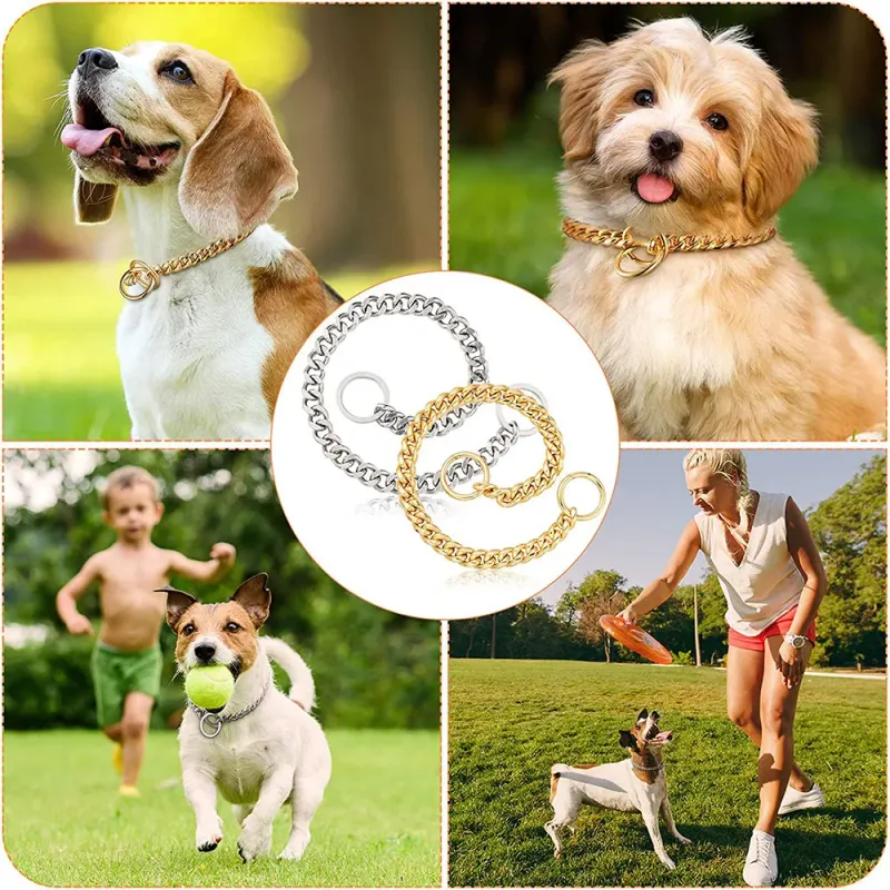 Guldhalsbånd 10 mm cubansk K-halskæde Heavy Duty Slip rustfrit stål Hunde-P-kæde til mellemstore og store hunde_voghion.com