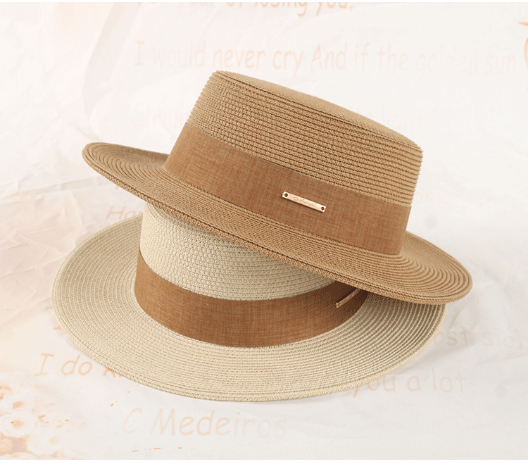 Cappello estivo coreano in paglia, cappello elegante con parte superiore piatta, cappello parasole per le vacanze, cappello casual semplice e versatile francese, per ragazze_voghion.com