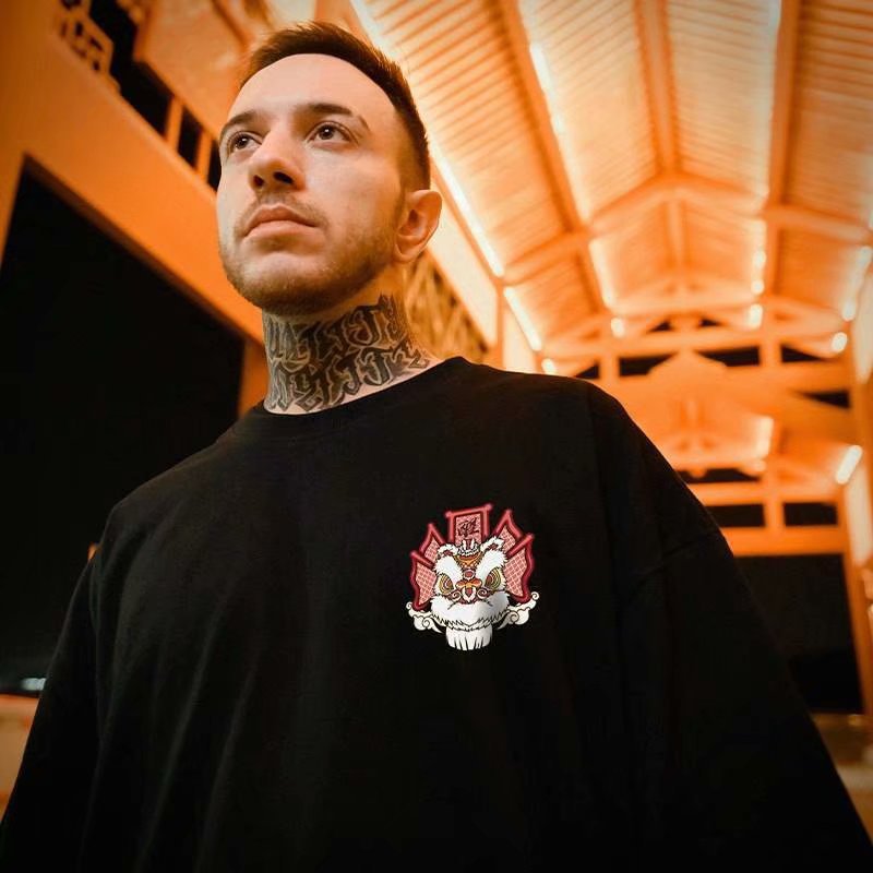 Oversized kort T-shirt til mænd, bjørn, løs pasform hiphop Instagram, trendy par, personlig halværmet trend_voghion.com