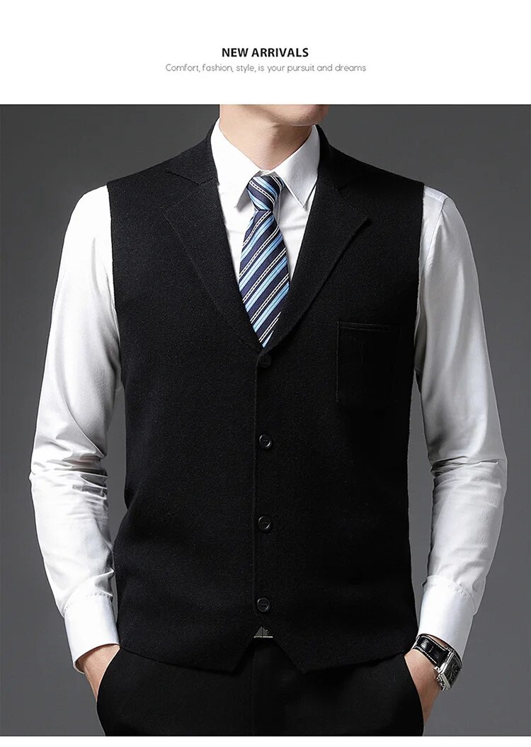 Level 4 Super Anti-pilling Top Grade Pleuche New Autum Lapel Fashion Brand Knit Cardigan Casual Korean Sweater Vest_voghion.com