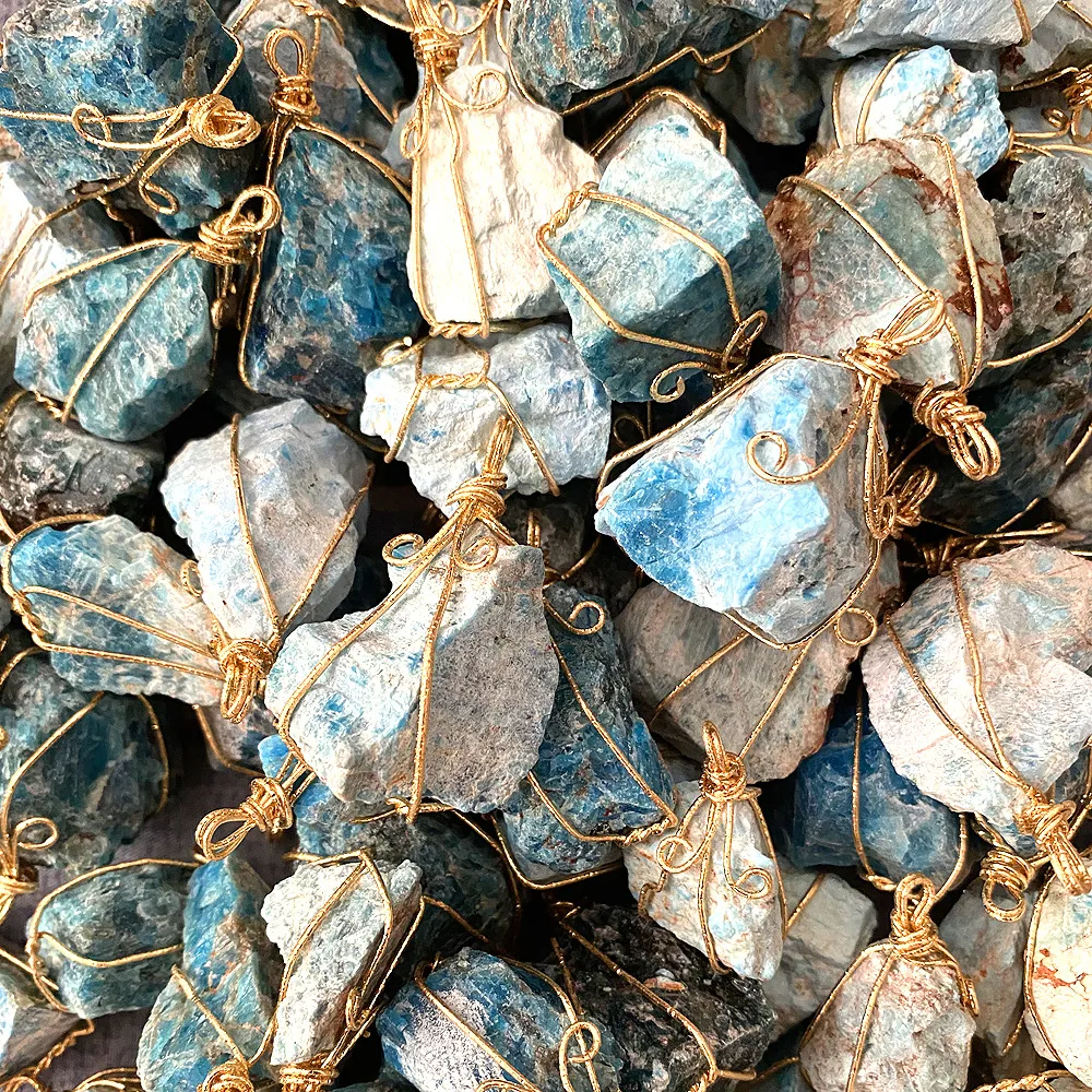 Natural Raw Stone Crystal Pendant Necklace Handmade Wire Wrap_voghion.com