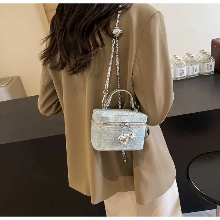 Vintage Denim Crossbody Bag Women Casual Fashion Flap Beads Box Short Handle Bags Female Versatile Commute Chain_voghion.com