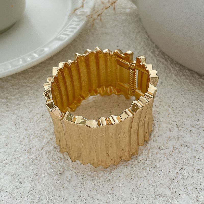 exaggerated Three Dimensional Striped Open Wide Versatile Cold Style Alloy Spring Bracelet Jewelry_voghion.com