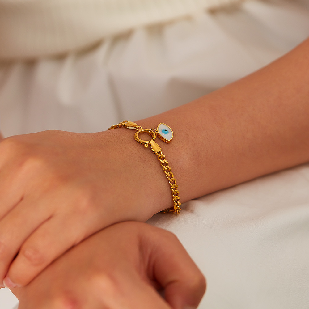 Elegante bracciale da donna in acciaio inossidabile con ciondolo occhio del diavolo in acciaio al titanio_voghion.com