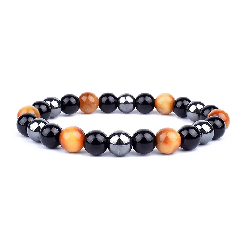 Triple Protection Beaded Bracelet With Obsidian Hematite Tiger Eye_voghion.com