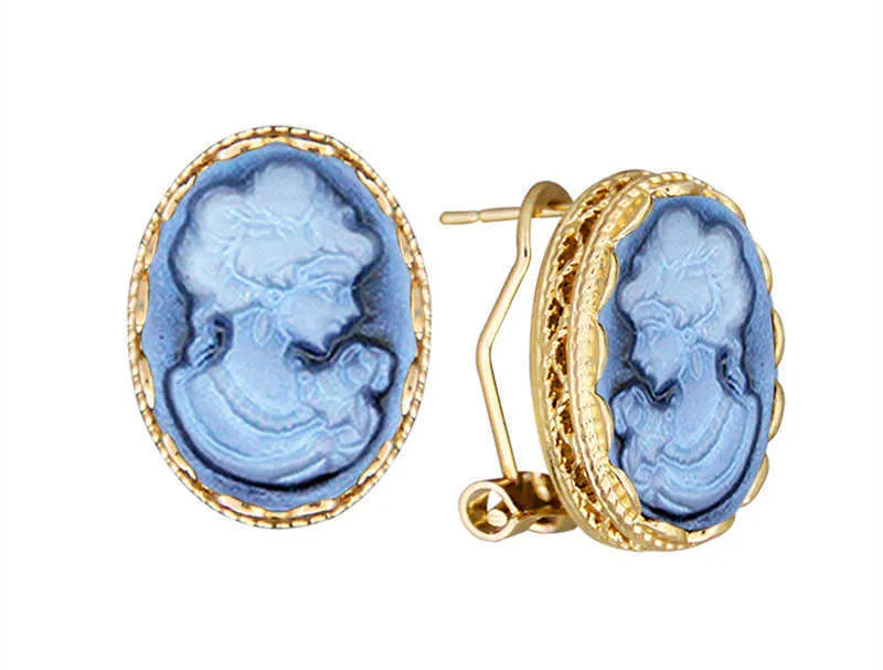 Boucles d'oreilles camée style vintage pendantes dorées femme_voghion.com