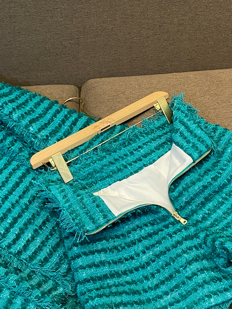 Kvinders mode tweed slim jakkesæt temperament jakkesæt grøn_voghion.com