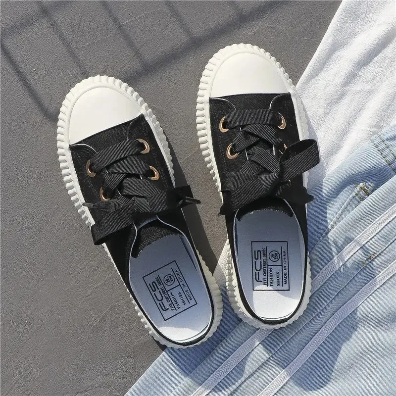 Sneakers estive da donna, pantofole e sandali da donna, ciabatte sportive con fiocco, scarpe alte, punta tonda, cotone, junior, bianco F_voghion.com