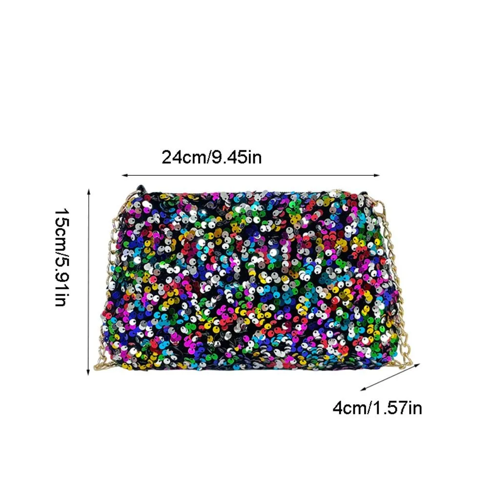 Borsa a tracolla con catena, tinta unita, stile coreano, con paillettes, per telefono, da sera, per cena e feste_voghion.com