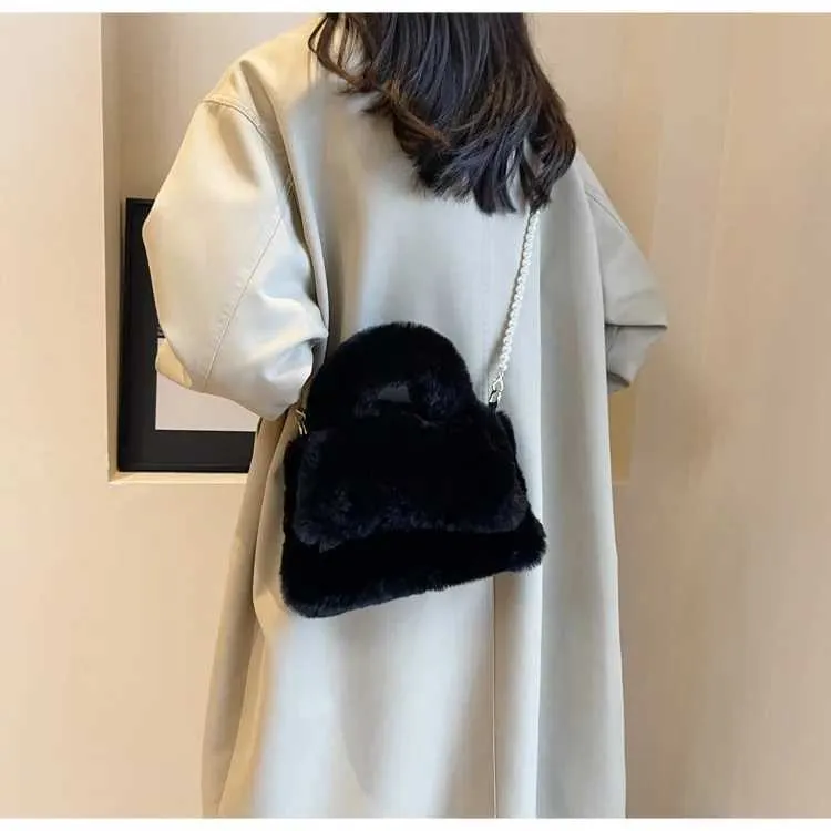 Borsa a mano in peluche donna borsa a tracolla morbida casual_voghion.com