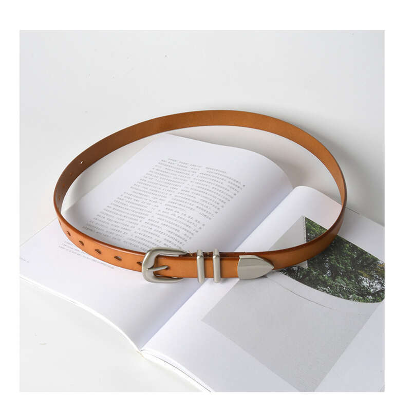 Top Layer Cowhide Leather Versatile Silver Buckle Paired With Jeans Casual Belt For Women's Slimming Effect_voghion.com