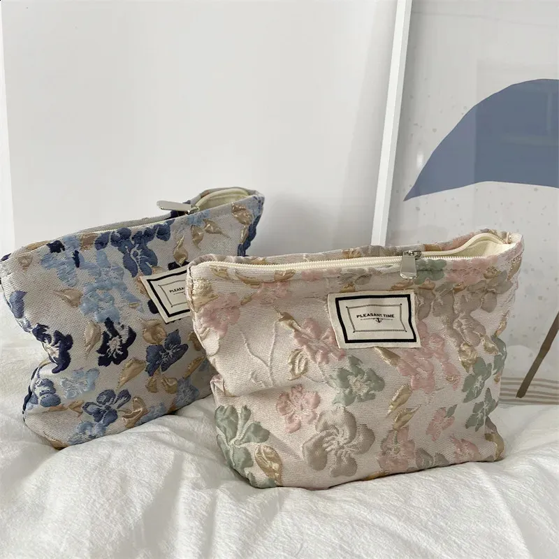 Trousse de toilette en toile imprimée rétro tendance, grande capacité, pour femmes, trousse de voyage pour cosmétiques, sacs de rangement pour maquillage 240815_voghion.com