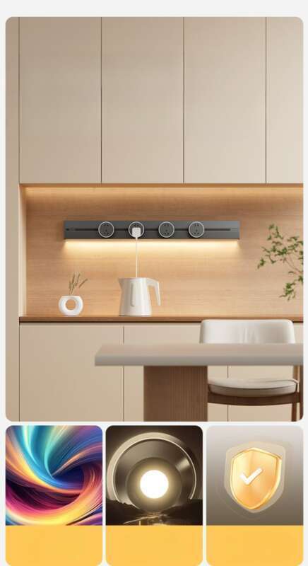 【Protección ocular con alta reproducción de color】 Riel con luz de inducción USB-C para cocina, sala de estar, hogar, deslizante móvil_voghion.com