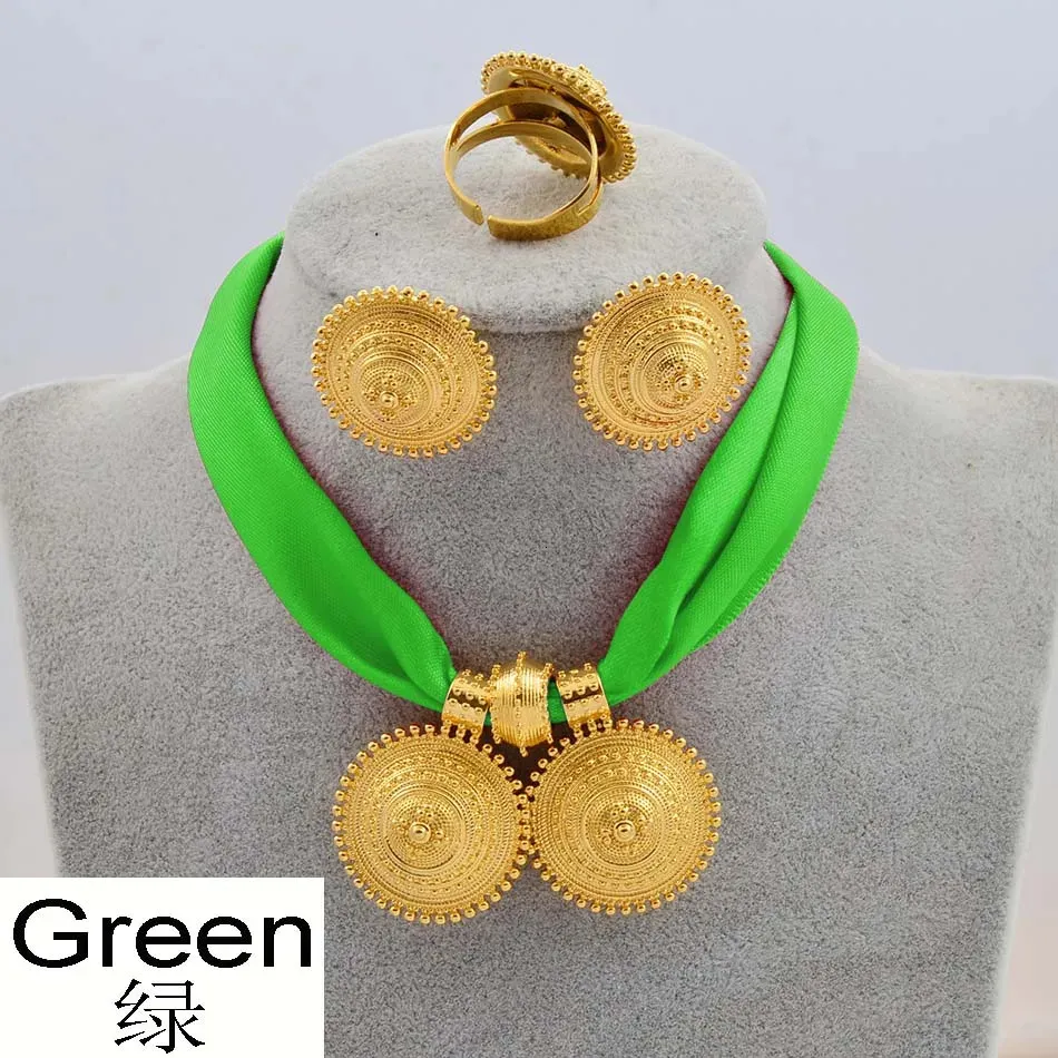 Hochzeitsschmucksets Anniyo DIY Seilkette Äthiopisches Set Goldfarbe Eritrea Ethno-Stil Habesha Anhänger Ohrringe Ring_voghion.com