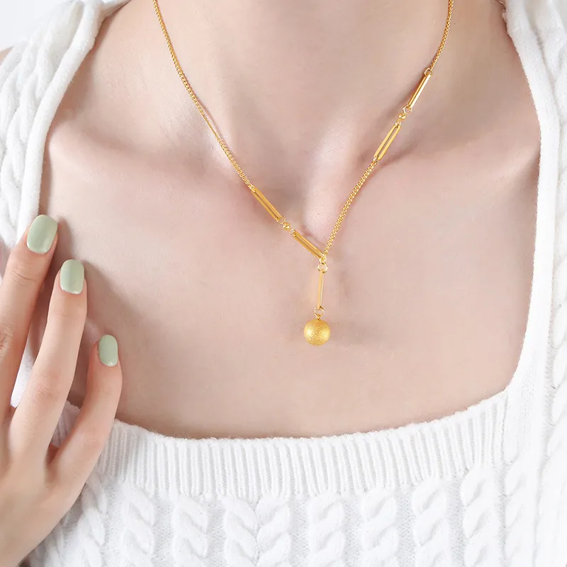 Collane con ciondolo Ins Collana con sfera smerigliata in acciaio inossidabile placcato oro per donna Gioiello impermeabile ipoallergenico Regalo_voghion.com
