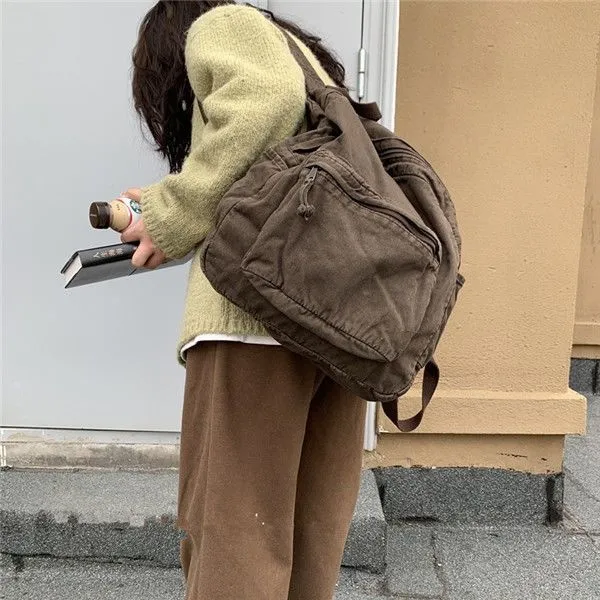 Vintage Backpack For Canvas Women Rucksack Zipper Casual Medium-Capacity Preppy Style Female Bag_voghion.com