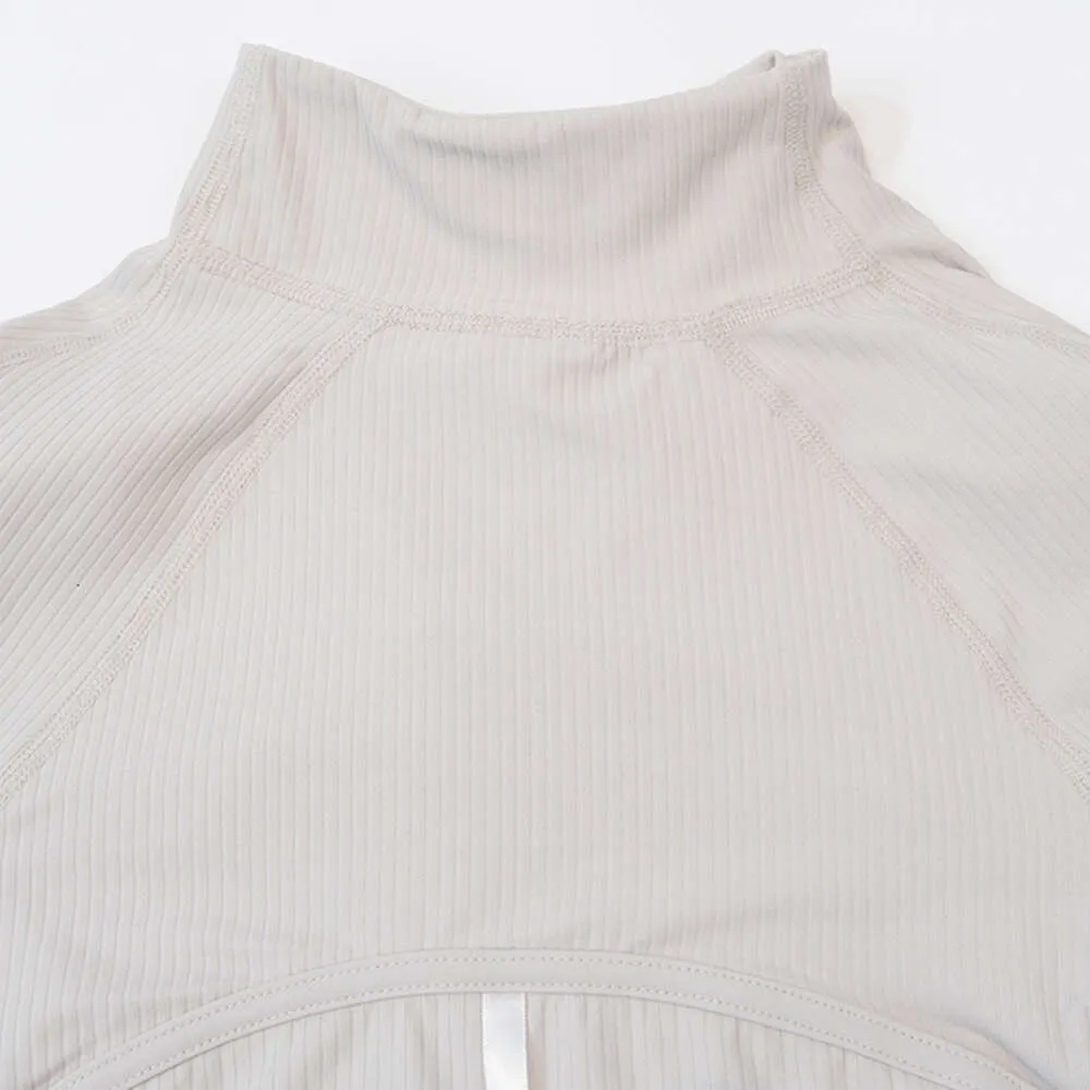 Yoga Cropped Define Coat Long Sleeve Shirt Rib Short Womens Tight Thin Jacket Breathable Cardigan Sportswear Summer_voghion.com