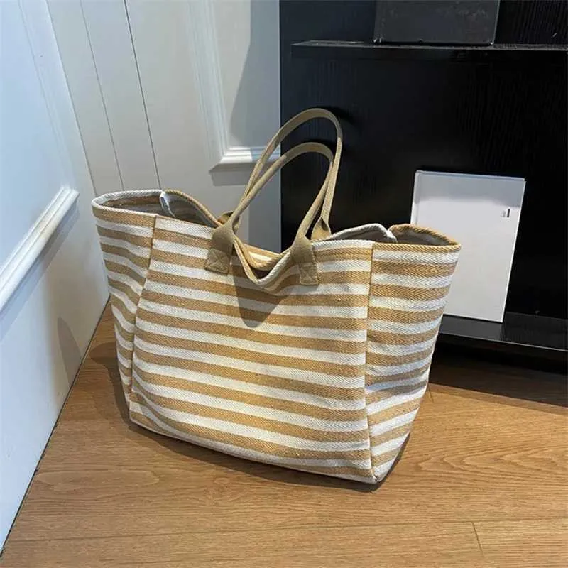 Sacs à main en toile à rayures simples et tendance pour filles, sacs à provisions de haute qualité Y241109_voghion.com