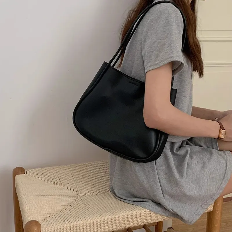 Summer PU Leather Women Underarm Totes Pure Color Casual Small Top-Handle Bags Handbags Purse Ladies Shoulder Bag_voghion.com